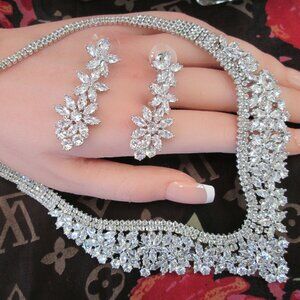 AAAAA GRADE ZIRCON GEMSTON ELEGANT NECKLACE EARRING SET 18K WHITE GOLD FILLED